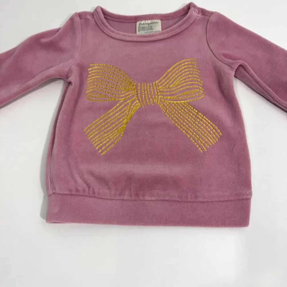 First Impressions Baby Girls Size 3-6 Months Pink Bow Graphic Velour Sweatshirt - Picture 2 of 8